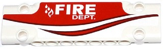 Lego Technic, Panel Plate 3 x 11 x 1 with Red Stripe and 'FIRE DEPT.' on Red Background Pattern Model Left Side (Sticker) - Set 42040