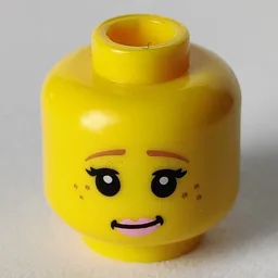 Minifig Head Unicorn Girl, Brown Eyebrows, Black Eyelashes, Freckles and Pink Lips Print [Hollow Stud] / Yellow