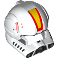Lego Helmet Clone Pilot with Open Visor and Yellow and Red Markings Print / White