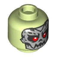 Minifig Head Bone King, Silver Skull Mask, Red Eyes Print / Yellowish Green