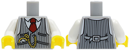 Lego Torso Pinstripe Vest, Dark Red Tie and Pocket Watch and Back Print Pattern / White Arms / Yellow Hands