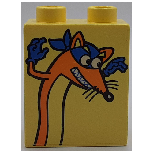 Lego Duplo Brick 1 x 2 x 2 with Swiper The Fox (Looking to his Left) Print / Bright Light Yellow