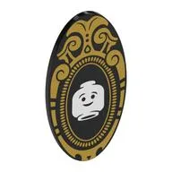 Shield Ovoid with Grip with Magic Mirror, Gold Border, White Minifig Head Print / Black