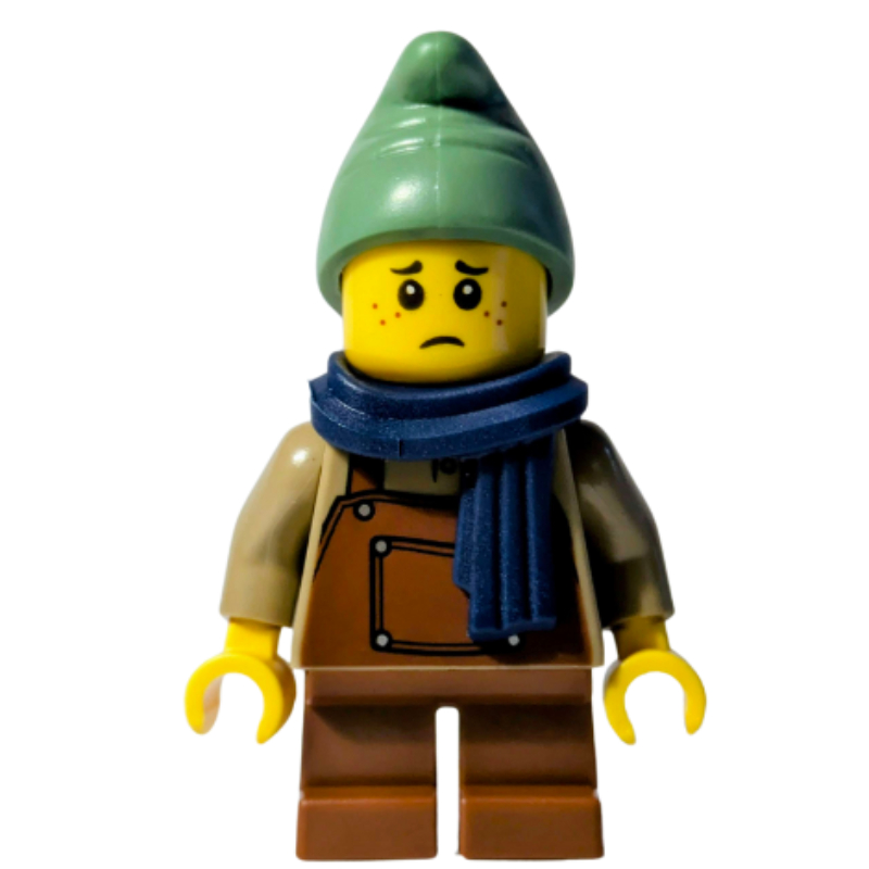 Lego Elf, Dark Tan Torso, Reddish Brown Apron, Sand Green Cap, Dark Blue Scarf