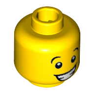 Lego Minifig Head Jester, Brown Eyebrows, Wide Eyes and Smile with Teeth Print [Hollow Stud] / Yellow