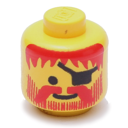 Lego Minifig Head Captain, Eyepatch, Moustache, Beard Vertical Lines with Messy Hair Print / Yellow