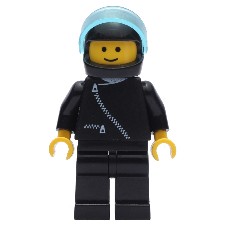 Lego Racer, Black Jacket with Zipper, Black Helmet with Visor (3626b Head)