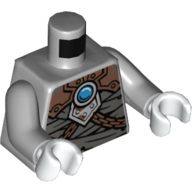 Lego Torso Mummy Wrapping, Copper Armor with Rivets, Chains and Blue Round Jewel (Chi) Print, Light Bluish Gray Arms, White Hands / Light Bluish Gray