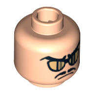 Lego Minifig Head Snake Oiler, Gold Sunglasses, Moustache and Frown Print [Blocked Open Stud] / Light Nougat