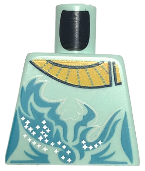 Lego Torso Female Ice Skating Costume with Strap, Transparent Collar, Metallic Light Blue Decorations and Silver Sparkles, Yellow Neck Pattern (BAM)