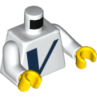 Lego Torso Dark Blue V Print, White Arms, Yellow Hands / White
