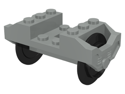 Lego Train Wheel RC, Holder with Black Train Wheel Pair on Chrome Silver Metal Axle with Slots (2878 / 2879c01)
