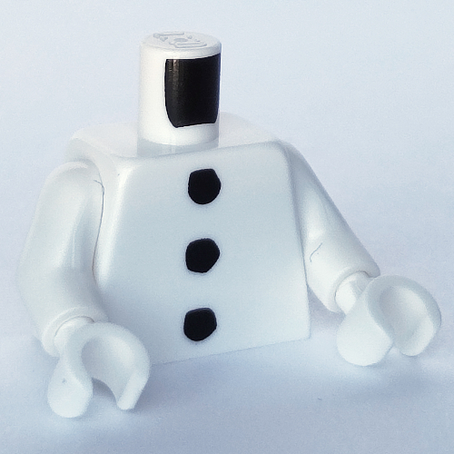 Lego Torso, 3 Black Coals print (Snowman), White Arms and Hands / White