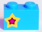 Brick 1 x 2 with Yellow and Magenta Star on Left Side Pattern (Sticker) - Set 41346 / Medium Azure