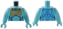 Torso Na'vi with Dark Blue Markings, Tan Shell, Medium Nougat Net with Silver Beads Pattern / Medium Azure Arms Long / Medium Azure Hands