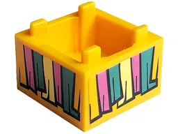 Container, Box 2 x 2 x 1 - Top Opening with Flat Inner Bottom with Birthday Piñata (Pinata) Streamers Pattern on All Sides (Stickers) - Set 41447