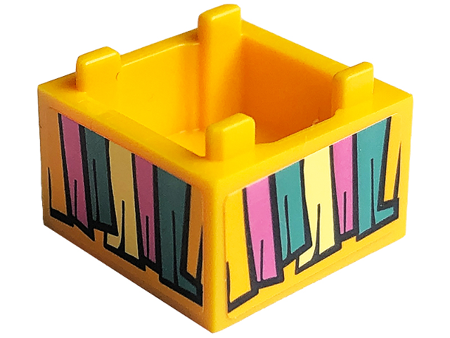 Lego Container, Box 2 x 2 x 1 - Top Opening with Flat Inner Bottom with Birthday Piñata (Pinata) Streamers Pattern on All Sides (Stickers) - Set 41447