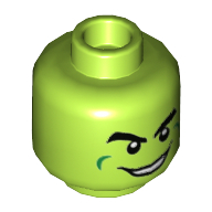 Lego Minifig Head Green Goblin, Dark Green Cheek Lines, Scared / Evil Grin Showing Teeth Print / Lime