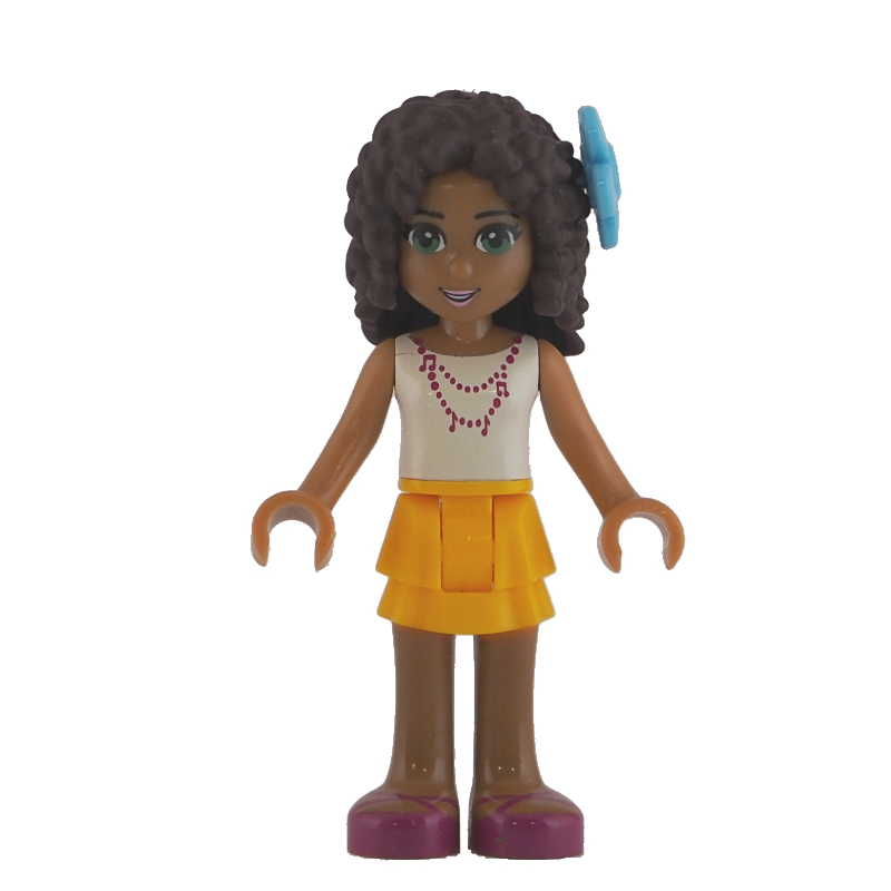 Lego Andrea - White Top, Bright Light Orange Skirt, Medium Azure Flower