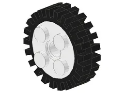 Wheel FreeStyle with Technic Pin Hole with Black Tire 24mm D. x 8mm Offset Tread - Interior Ridges (6248 / 3483) / White
