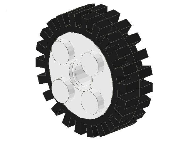 Lego Wheel FreeStyle with Technic Pin Hole with Black Tire 24mm D. x 8mm Offset Tread - Interior Ridges (6248 / 3483)