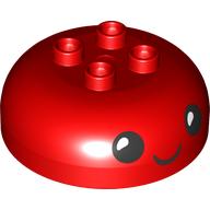Lego Duplo Brick Round 4 x 4 Dome Top with 2 x 2 Studs with Black Face, Smiling print / Red
