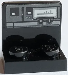 Bracket 1 x 2 - 2 x 2 Inverted with Dark Bluish Gray and Black Control Panel with 2 Knobs and Large White Screen Pattern (Sticker) - Set 75178
