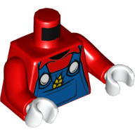 Lego Torso Shirt, Blue Overall, with Wheat in Pocket print, Red Arms, White Hands / Red