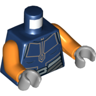 Lego Torso Jumpsuit with Orange Lines, and Silver Belt Print (Ahsoka Tano), Orange Arms, Light Bluish Gray Hands / Dark Blue