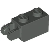 Hinge Brick 1 x 2 Locking with 2 Fingers Vertical End, 9 Teeth / Dark Gray