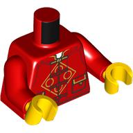 Lego Torso, Chinese Tunic, Dark Red Buttons, Pockets print, Red Arms, Yellow Hands / Red