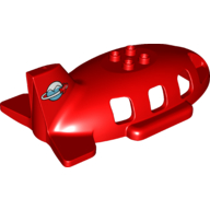 Lego Duplo Airplane Midsize Fuselage Upper with Tail with Airplane Circling Globe Horizontal Print / Red