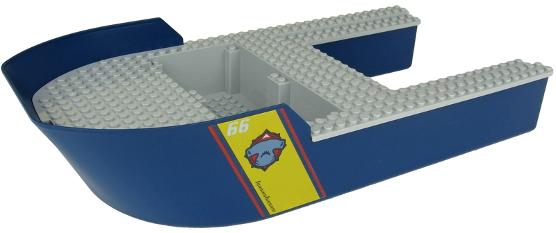 Lego Boat, Hull Giant Bow 40 x 20 x 7 with Light Bluish Gray Top with '66' and Hammerhead Shark Head Pattern on Both Sides (Stickers) - Set 60266