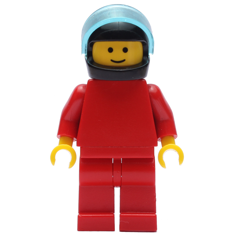 Lego Man, Plain Red, Black Helmet with Visor