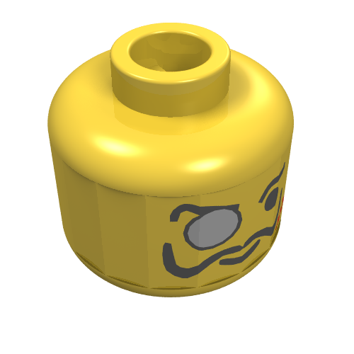 Lego Minifig Head Baron Von Barron, Monocle, Scar, and Moustache Print / Yellow