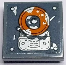 Tile, Modified 2 x 2 Inverted with Silver Rivets, Alarm Bell and Dark Orange Rust Pattern (Sticker) - Set 70435