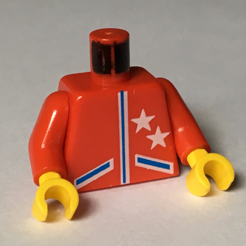 Lego Torso Racing Jacket with Two Stars and Blue Pocket Lines Print, Red Arms, Yellow Hands / Red