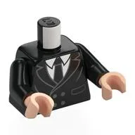 Torso, Black Tuxedo, White Shirt, Black Tie Print, Black Arms, Light Nougat Hands / Black