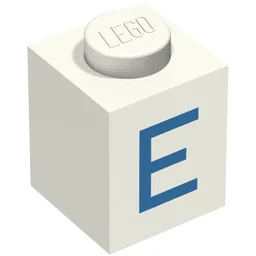 Brick 1 x 1 with Blue E Print / White