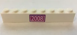 Brick 1 x 8 with White '2008' on Magenta Background Pattern (Sticker) - Set 7586