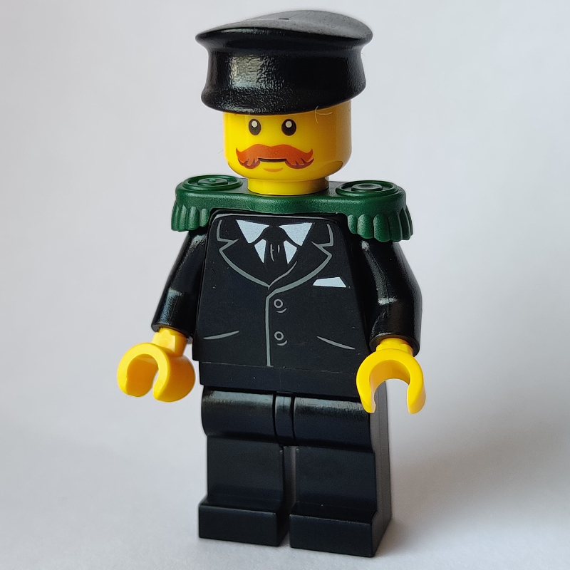 Lego Musician, Black Jacket and Tie, Dark Green Epaulettes, Black Hat, Moustache