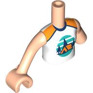 Lego Minidoll Torso with Orange Tent, Dark Blue Trees, Dark Turquoise Sky, Ground print, Left Limb Reduction, Light Nougat Arms and Hand / Light Nougat