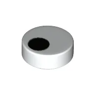 Tile Round 1 x 1 with Black Off-Center Dot/Circle/Eye Print / White