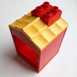 Duplo Building with Chimney, Cutout for Door / Window, Yellow Roof Shingles / Red