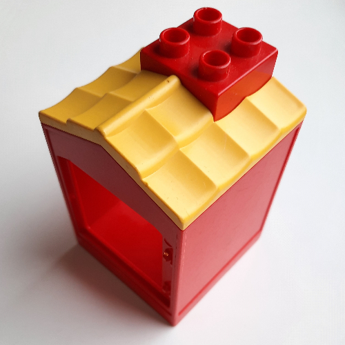Lego Duplo Building with Chimney, Cutout for Door / Window, Yellow Roof Shingles