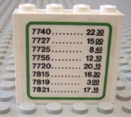 Stickered Assembly 4 x 1 x 3 with Train Schedule Pattern (Sticker) - Set 7824
