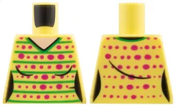 Torso Female V-Neck Sweater with Magenta Spots and Bright Green Lines, Light Nougat Neck Pattern / Bright Light Yellow