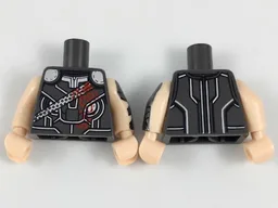Torso Armor with Silver Shoulders, Trim and Contour Lines, Thin Sash, Red Markings Pattern / Light Nougat Arm Left with Dark Silver Armor Pattern / Light Nougat Arm Right / Light Nougat Hands