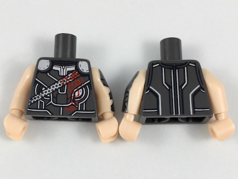 Lego Torso Armor with Silver Shoulders, Trim and Contour Lines, Thin Sash, Red Markings Pattern / Light Nougat Arm Left with Dark Silver Armor Pattern / Light Nougat Arm Right / Light Nougat Hands