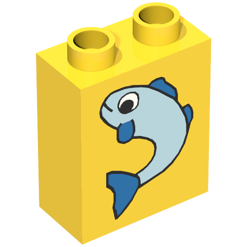 Lego Duplo Brick 1 x 2 x 2 with Fish Small Print / Yellow